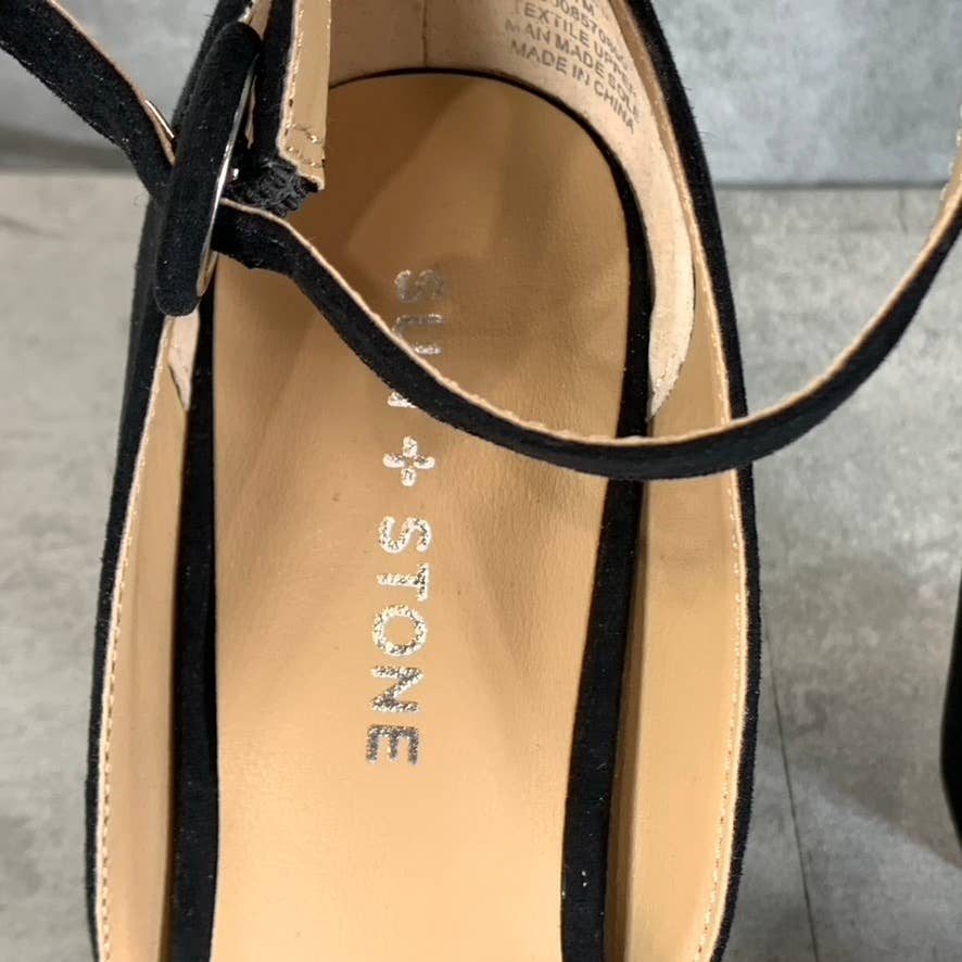 SUN+STONE Women's Black Micro Reeta Block-Heel Ankle Strap Platform Heels SZ 7