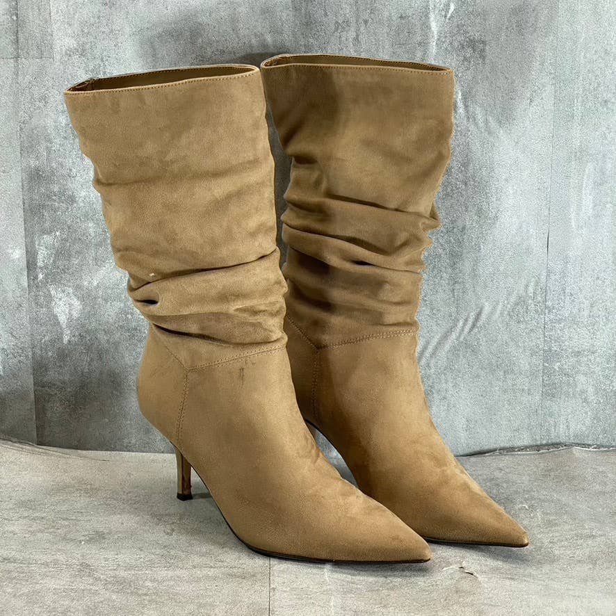 MARC FISHER Women's Medium Natural Manya Ruched Pointed-Toe Stiletto Boots SZ 7