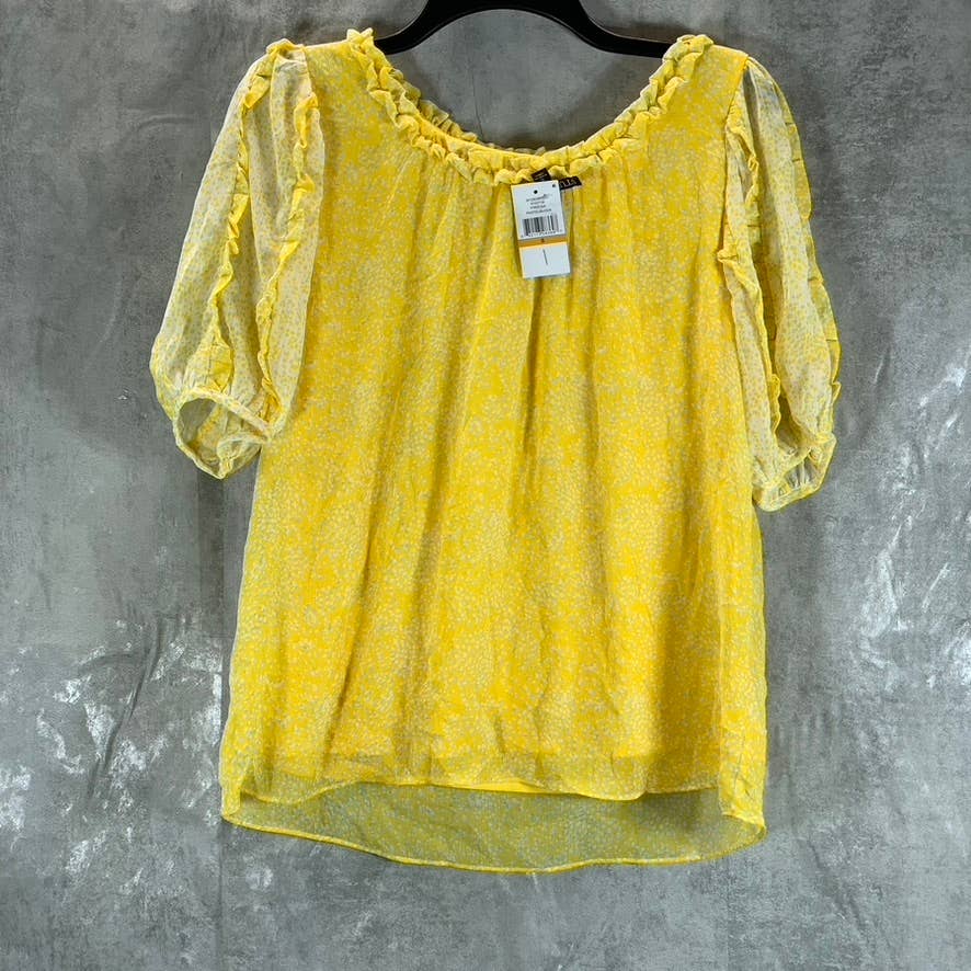 JPR STUDIO Women's Freesia Ruffle-Print Scoop-Neck Elbow-Sleeve Blouse SZ S
