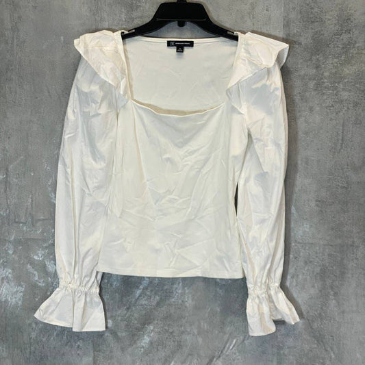 INC INTERNATIONAL CONCEPTS Women's Washed White Square-Neck Ruffled Top SZ XS