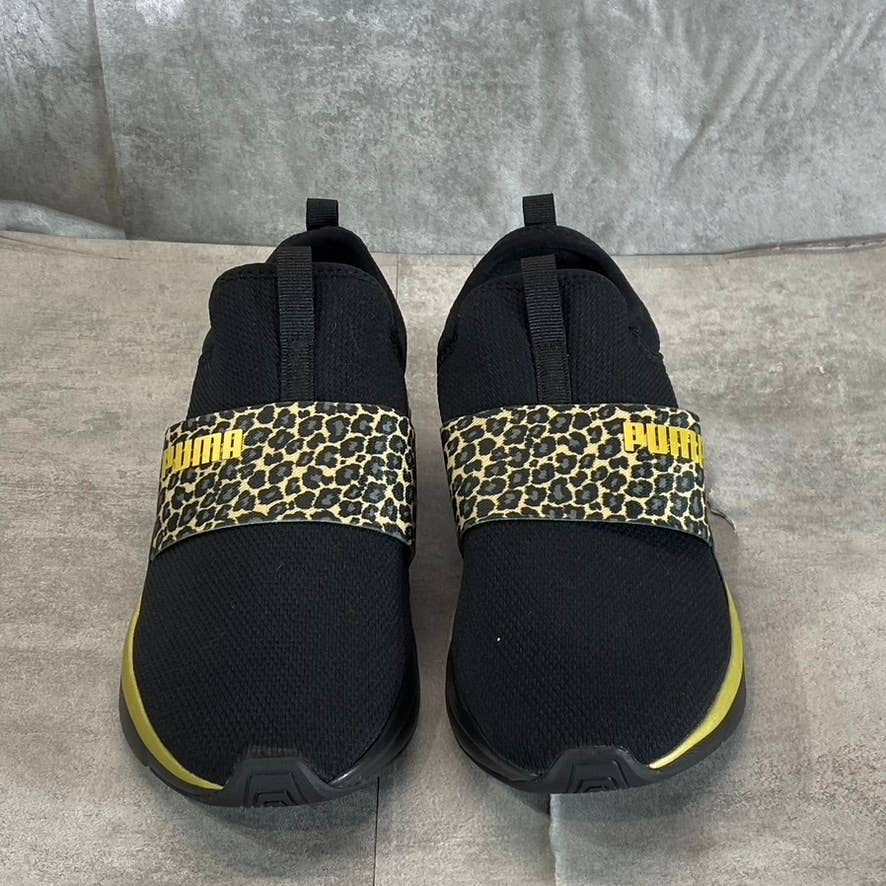 PUMA Women's Black Leopard-Print Soft Ride Sophia Casual Slip-On Sneakers SZ 7.5