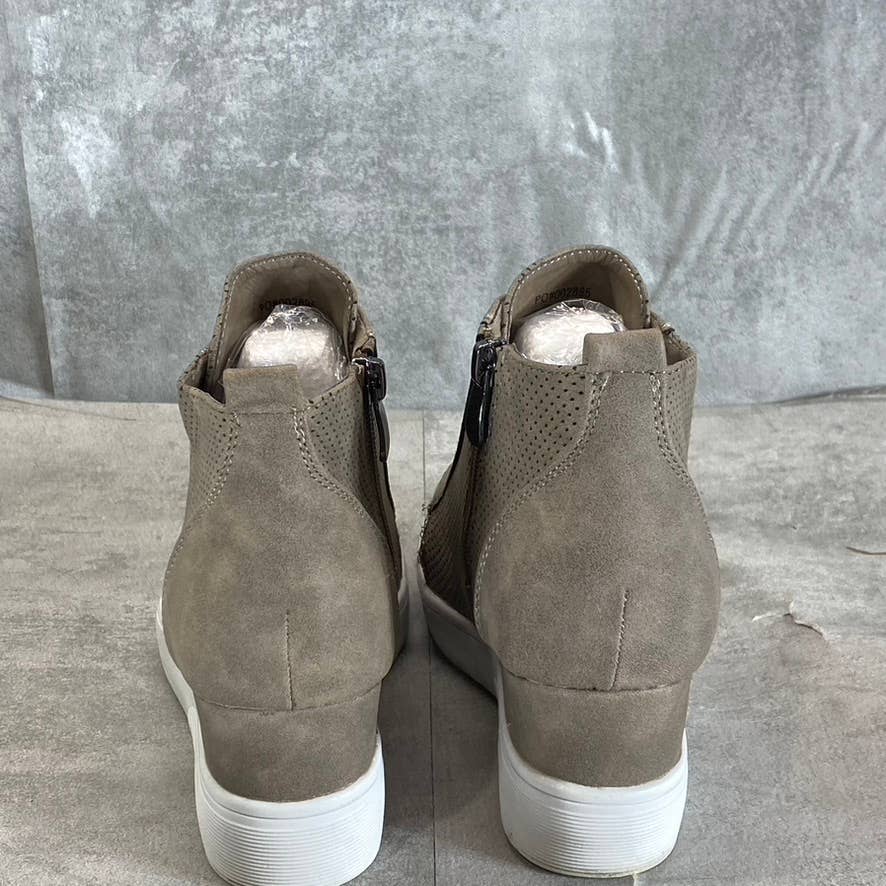 JOURNEE COLLECTION Women's Taupe Perforated Faux Leather Clara Wedge Sneaker SZ7
