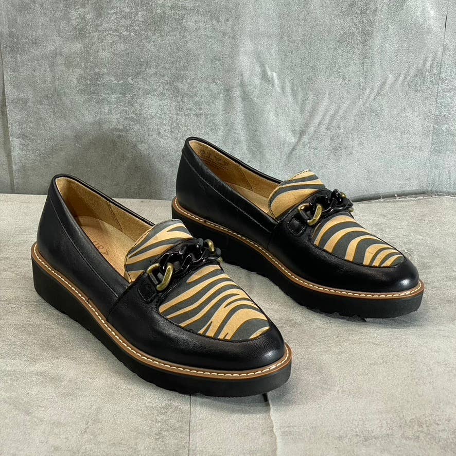 NATURALIZER Women's Black-Creme Zebra Print Chain-Detail Agnes Slip-On Loafers