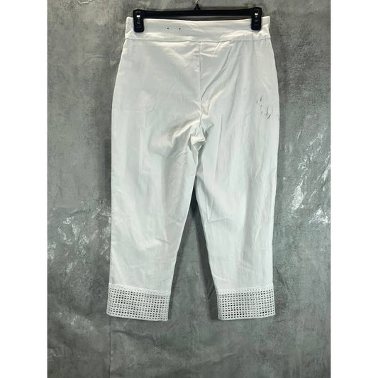 JM COLLECTION Women's Bright White Tummy-Control Crochet-Hem Capri Pants SZ M