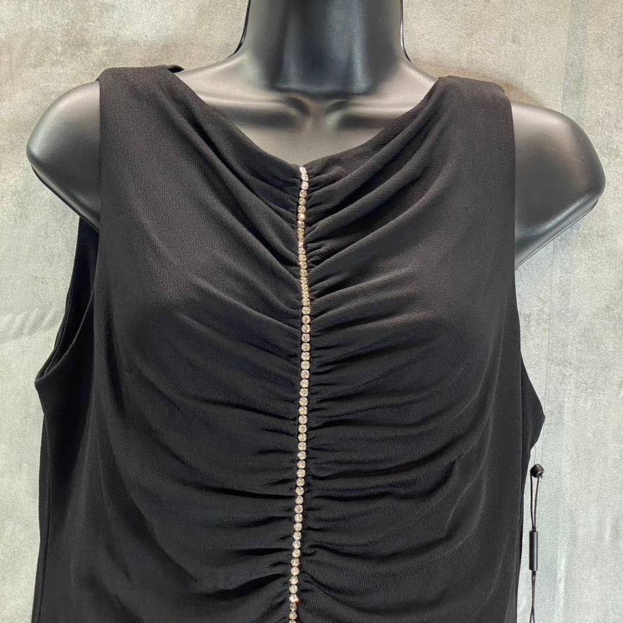 CALVIN KLEIN Women's Black Ruched Rhinestone Embellished Knee-Length Dress SZ 12