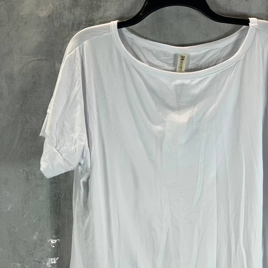 24SEVEN COMFORT APPAREL Women's White Scoop-Neck Loose-Fit Dolman Sleeve Dress