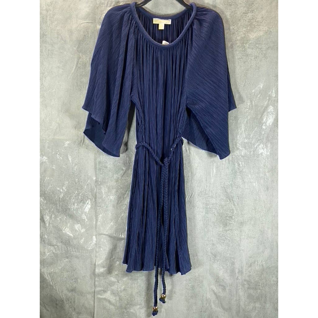 MICHAEL MICHAEL KORS Women's True Navy Crewneck Rope Belt Mini A-Line Dress SZ S