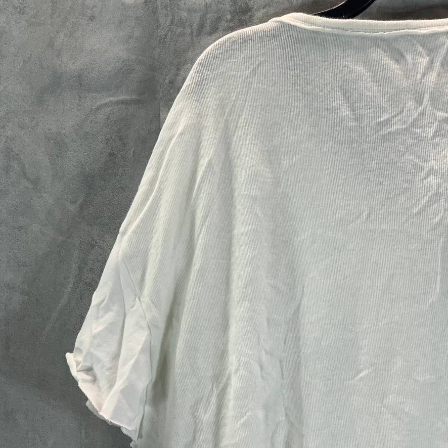 FREE PEOPLE Women's Optic White Girl Talk V-Neck Layered Short-Sleeve Top SZ S