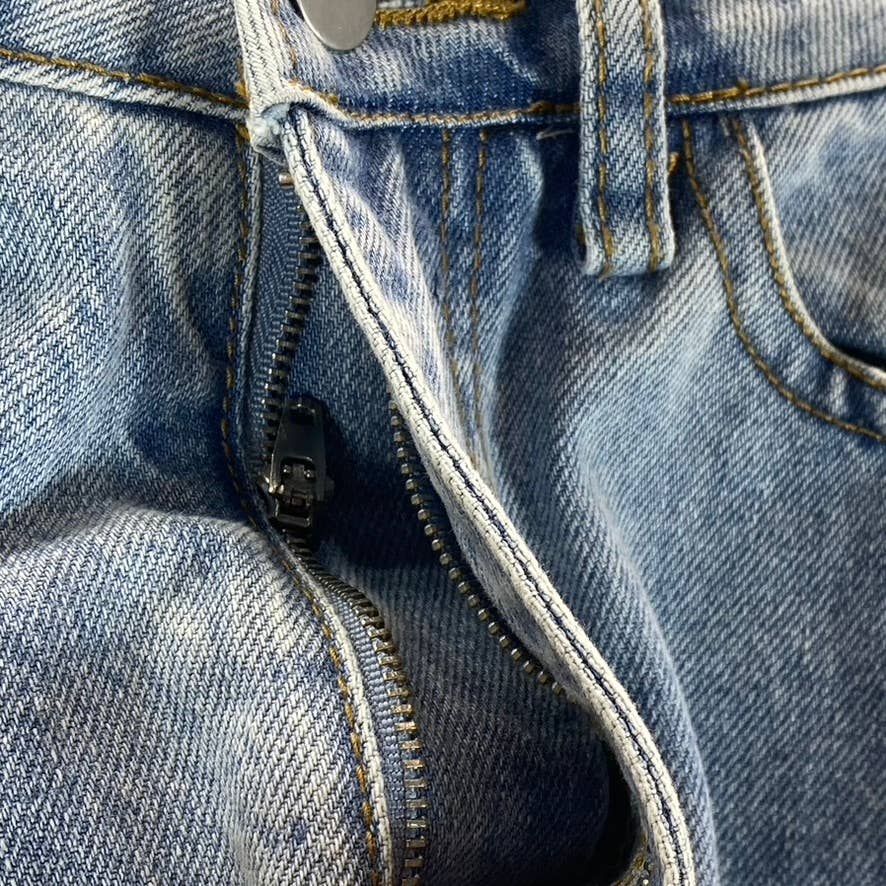 LE LIS COLLECTION Women's Blue Denim Straight-Leg Distressed High-Rise Jeans SZS