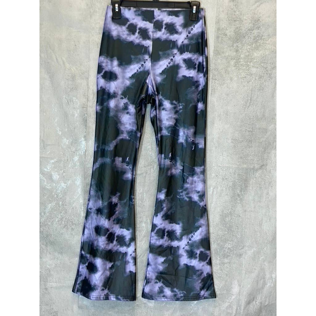 TOPSHOP Women's Petite Black/Purple Tie-Dye Wide Leg Pull-on Pants SZ 8