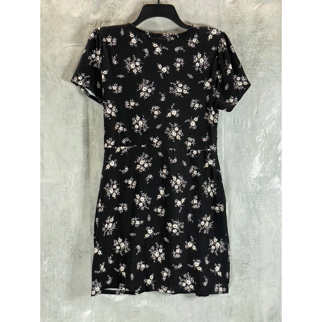 ULTRA FLIRT Juniors' Black Floral-Print V-Neck Faux-Wrap Bodycon Mini Dress SZXL