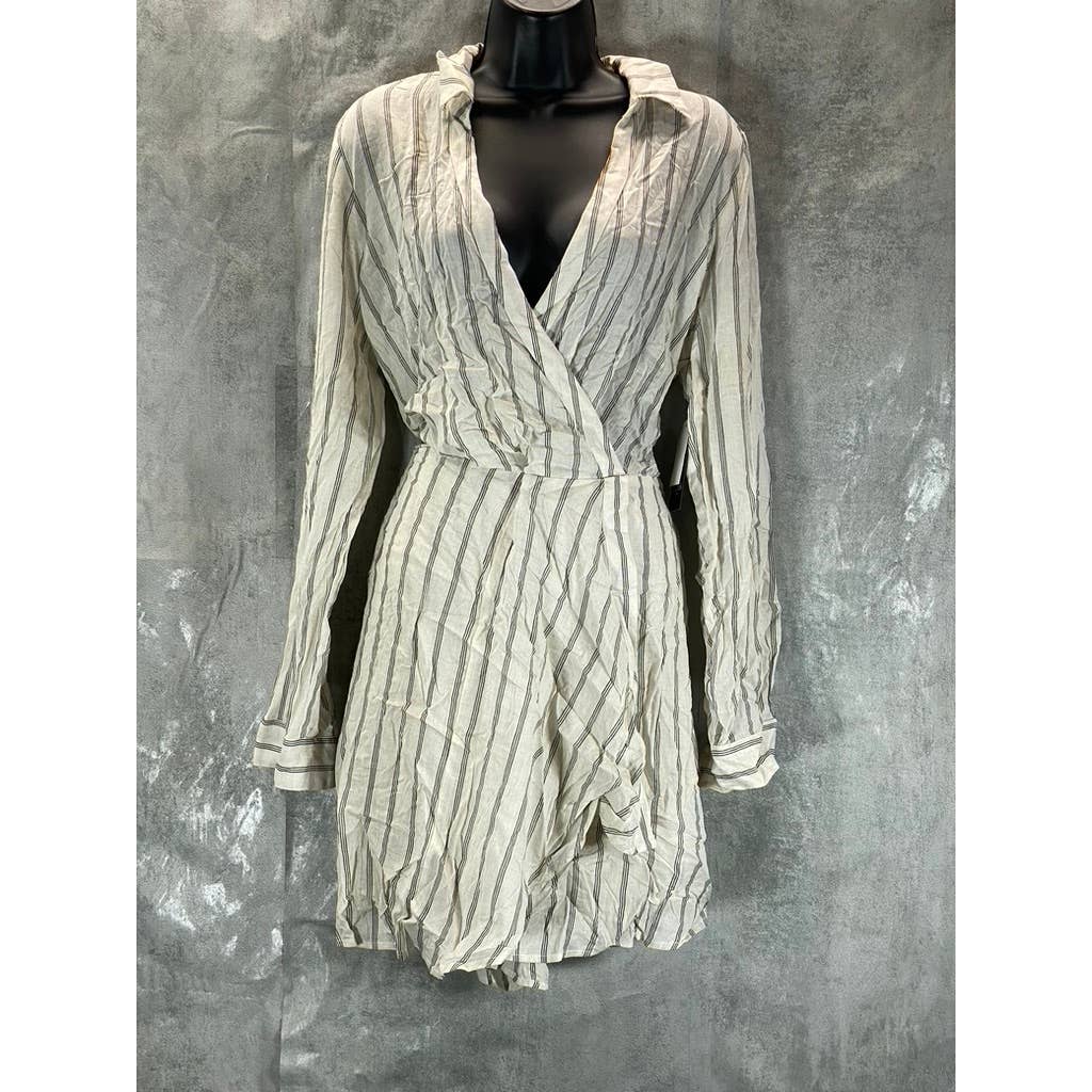 GUESS Women's Cream White Multi Ulysse Striped V-Neck Long-Sleeve Mini Dress SZL