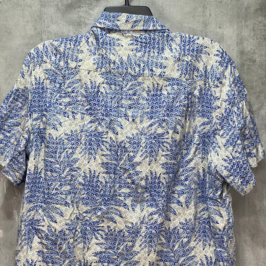 TASSO ELBA Blue Tropical Print Short Sleeve Shirt SZ L