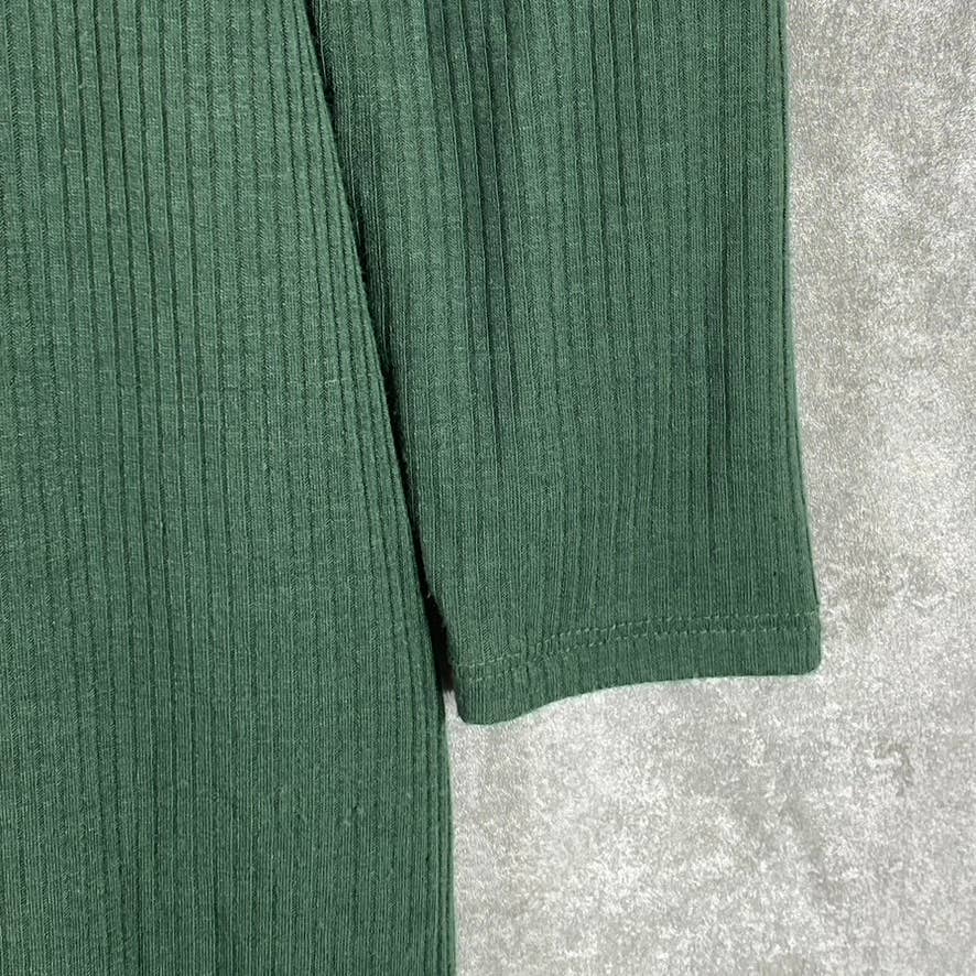 AND NOW THIS Women's Dark Green Ribbed High-Neck Midi Side-Slit Long-Sleeve Dress SZ S