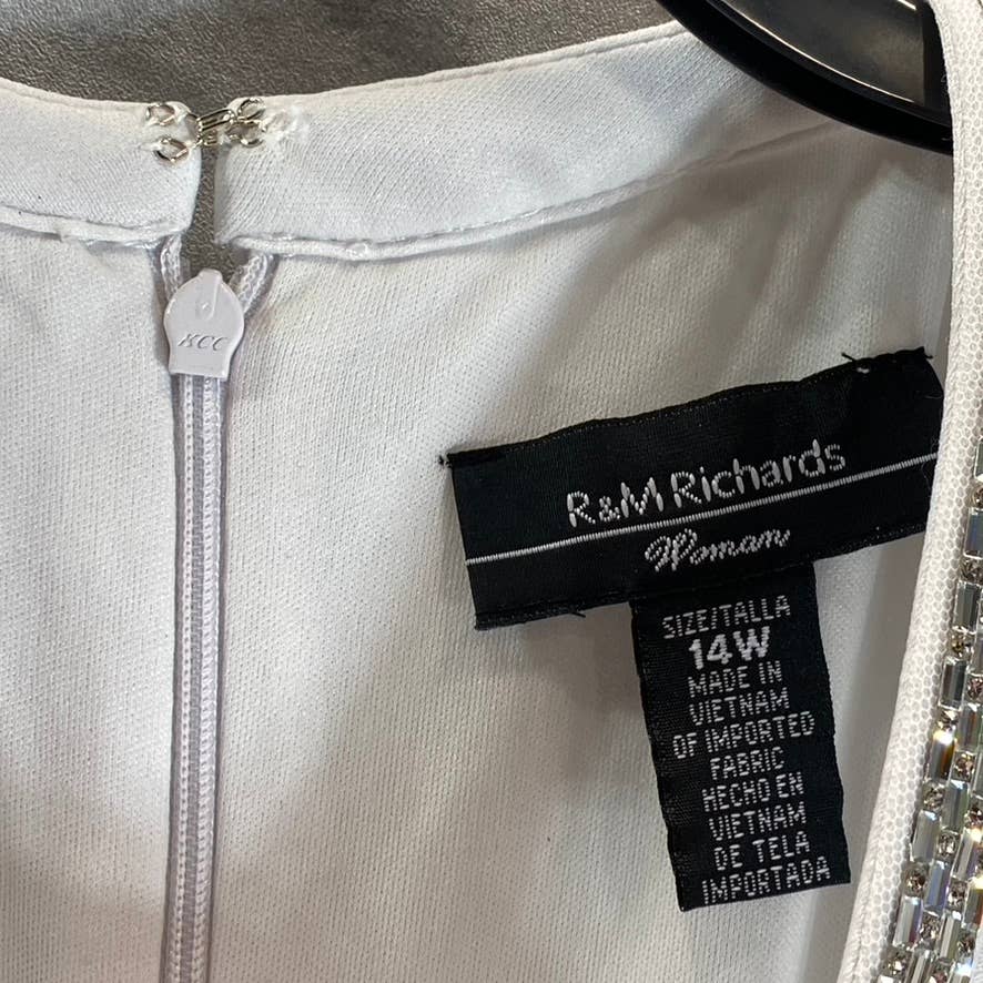 R&M RICHARDS Women's Plus Size Ivory Glitter Chiffon Rhinestone Cape Dress SZ14W