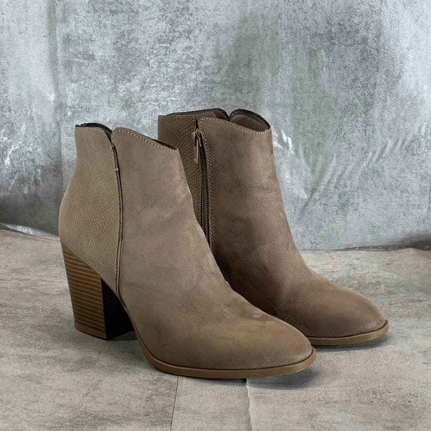 SUN+STONE Women's Taupe Micro Graceyy Round-Toe Block-Heel Booties SZ 8.5