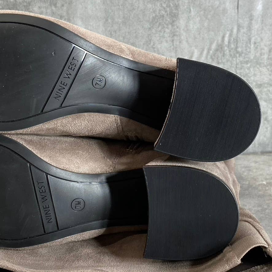 NINE WEST Women's Taupe Felipe Over-The-Knee Block-Heel Boots SZ 7