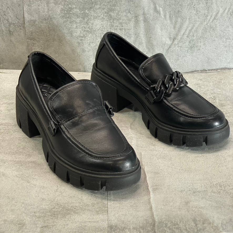 MADDEN GIRL Women's Black Hoxtonn Chain Lug Sole Block-Heel Loafers SZ 8.5