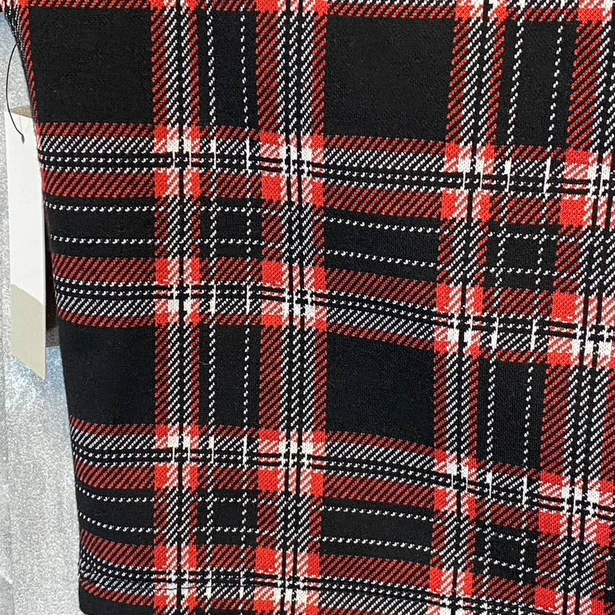 BP. Women's Black-Red Aurora Plaid Crewneck Cutout Short Sleeve Top SZ M