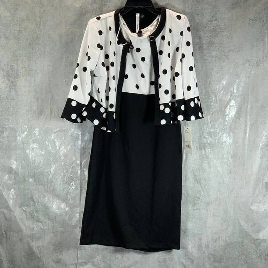 NY COLLECTION Women's Katlyn Polka Dot 2-Piece 3/4 Sleeve Jacket Dress Set SZ 8