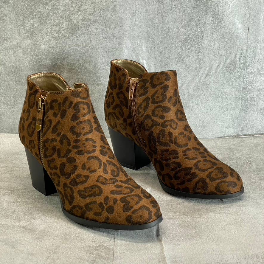 STYLE & CO Women's Brown Leopard Print Micro Masrinaa Block Heel Booties SZ 6.5