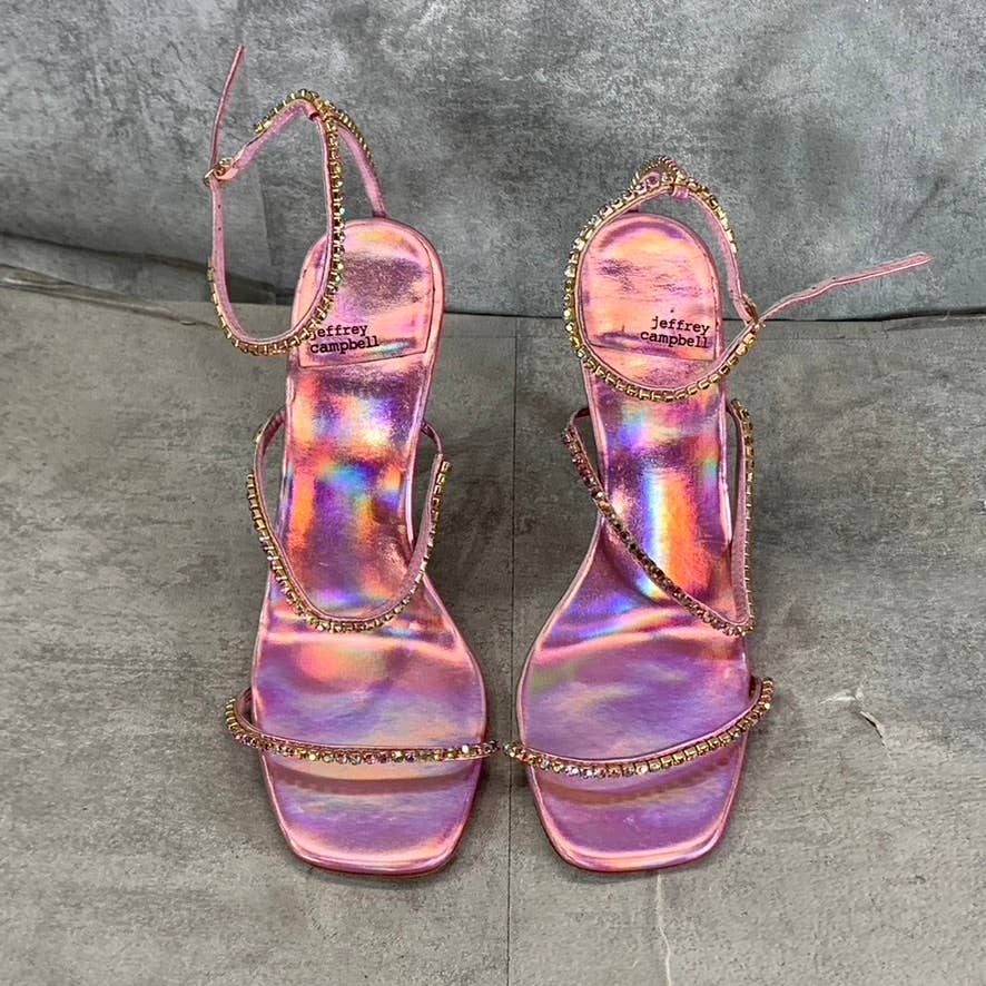 JEFFREY CAMPBELL Women's Pink Iridescent Demonica Rhinestone Sandals SZ 10