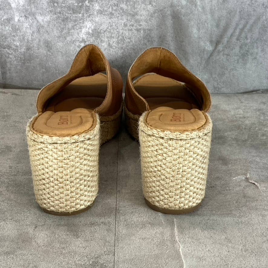 BORN Women's Tan Leather Lilah Round-Toe Slip-On Wedge Platform Sandals SZ 9