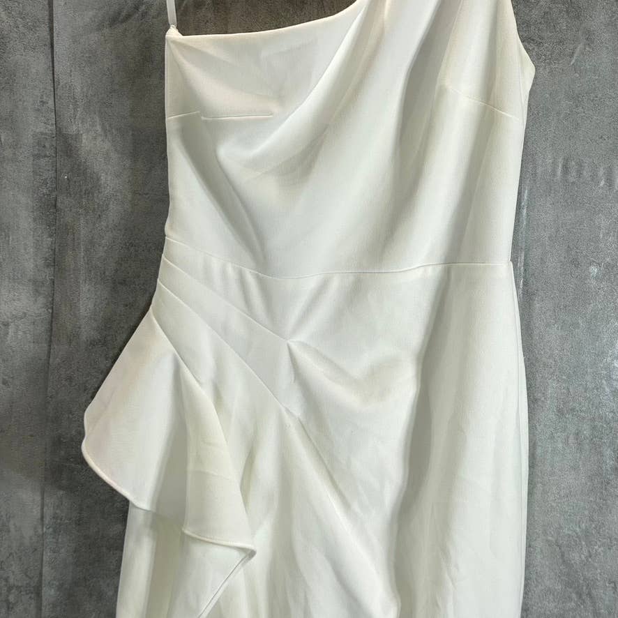 AQUA FORMAL Women's White One-Shoulder Scuba Crepe Midi Sheath Dress SZ 4