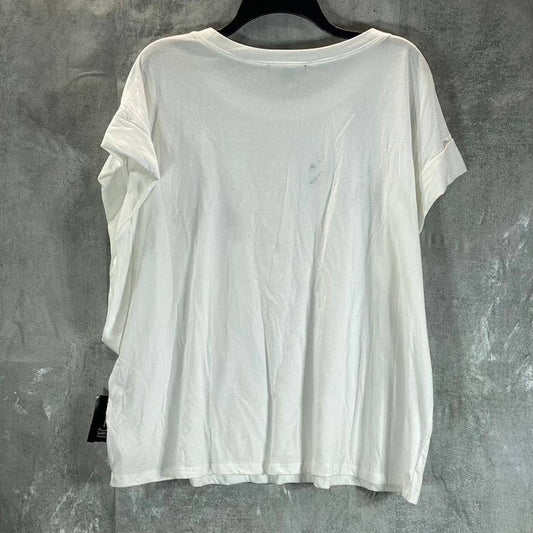 INC INTERNATIONAL Women's Bright White Crewneck Roll-Tab Oversized T-Shirt SZ2XL