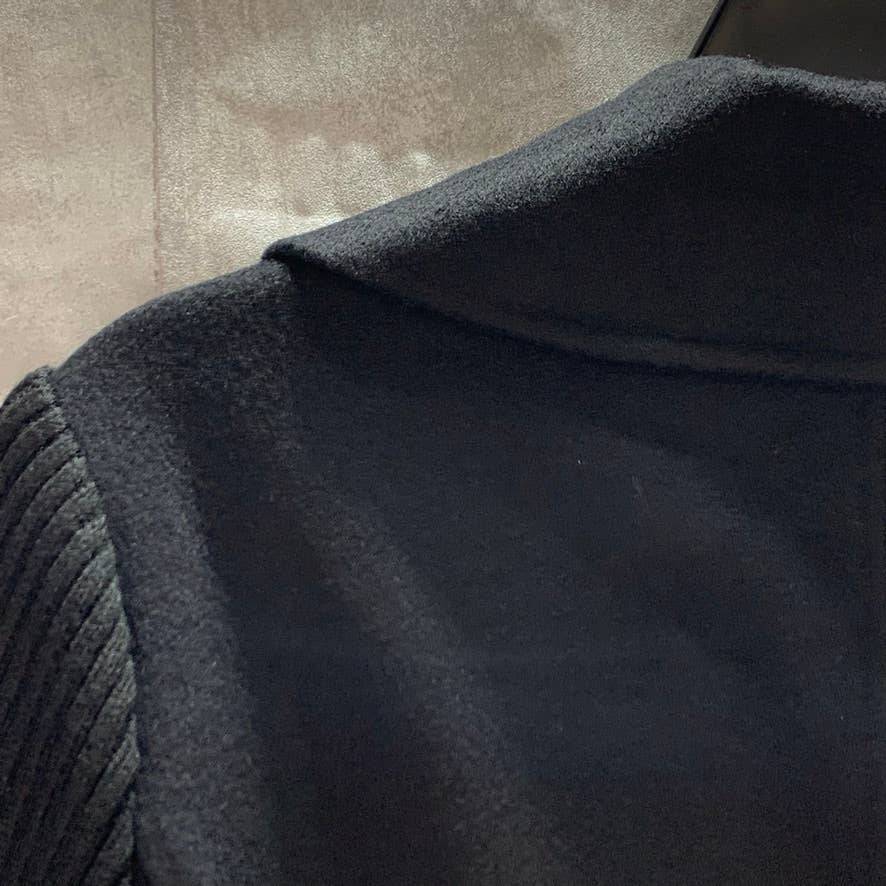 TAHARI Black Wool Blend Anna Ribbed Sleeve Notch Collar Coat SZ S