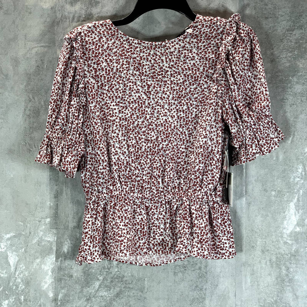 1.STATE Women's Peplum Ditsy Floral-Print Crewneck Short Sleeve Peplum Top SZ XS
