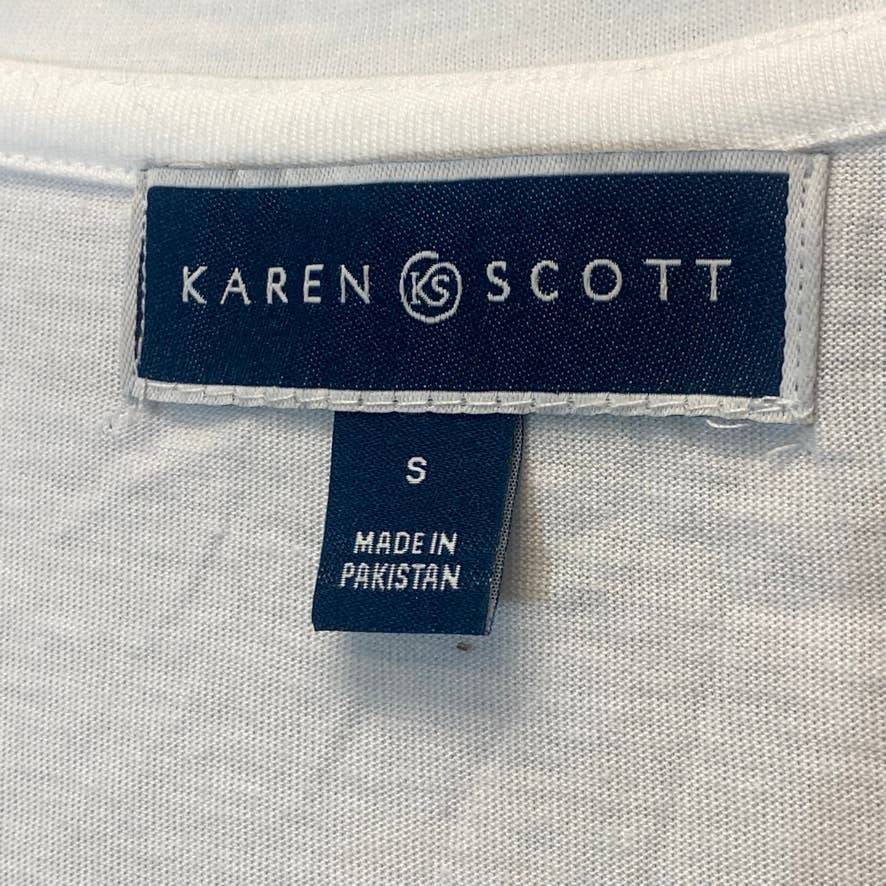 KAREN SCOTT Women's Bright White Pin-Tucked Scoopneck Short Sleeve Top SZ S
