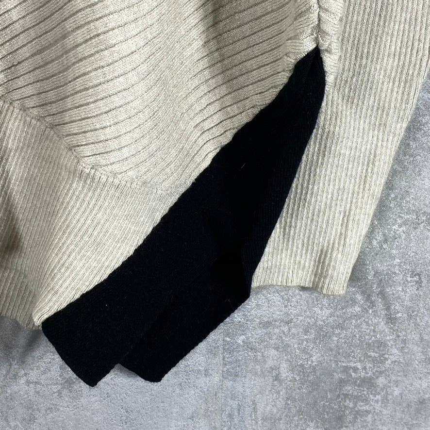 BLACK TAPE Women's Oatmeal Heather/Black Ribbed Hooded Drawstring Sweater SZ M