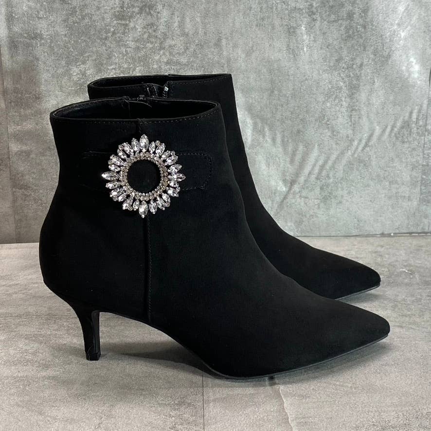 CHARTER CLUB Women's Black Microsuede Crafta Embellished Pointed-Toe Booties SZ 8.5