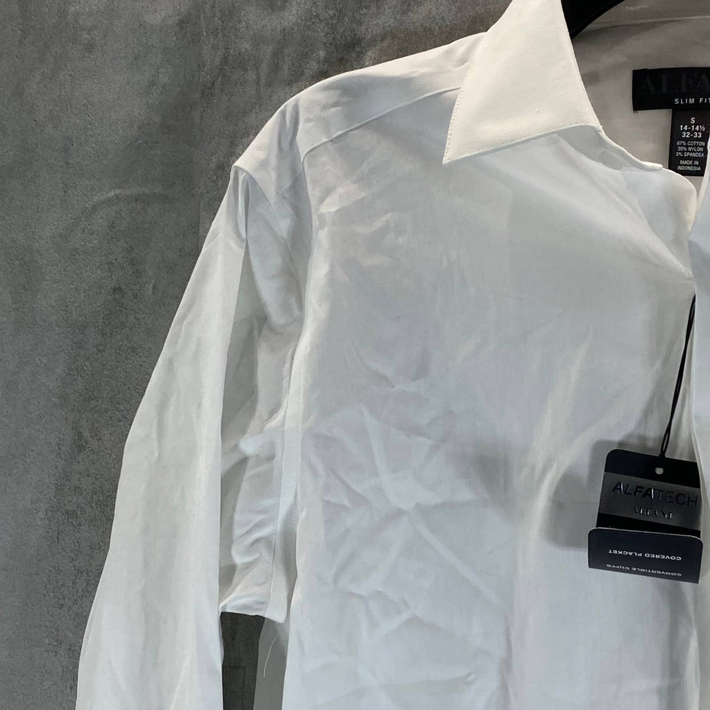 ALFANI Men's White Slim-Fit 2-Way Stretch Button-Up Long-Sleeve Dress Shirt SZ S
