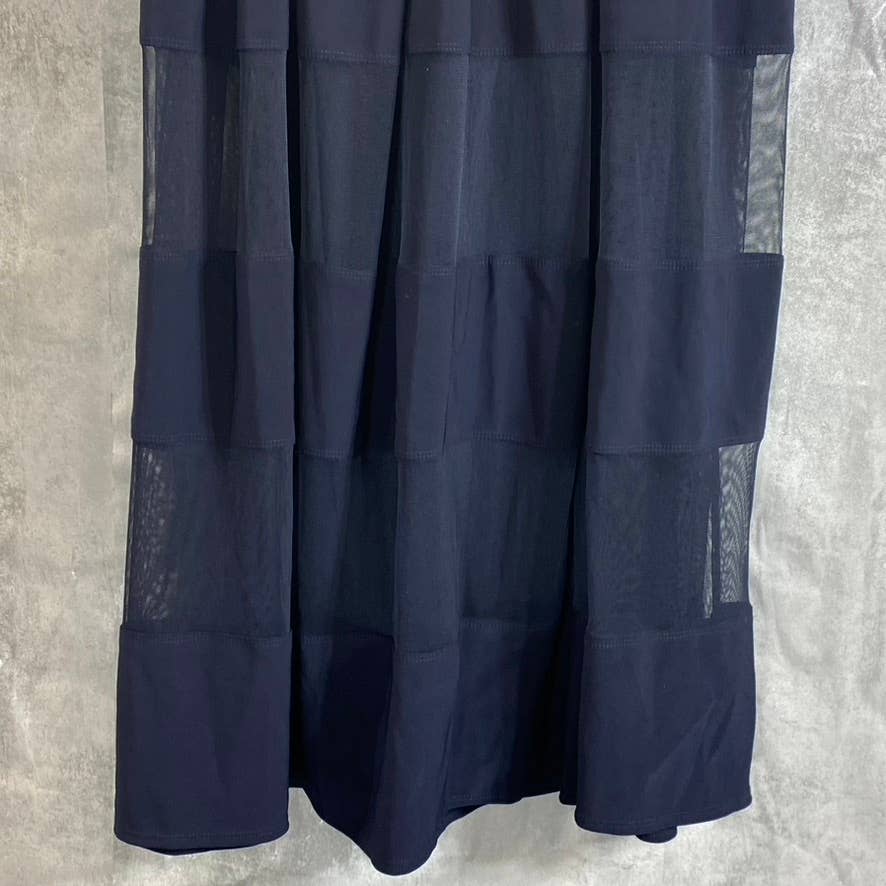 BETSY & ADAM Women's Navy Bailey Illusion Trim Long-Sleeve Fit & Flare Midi