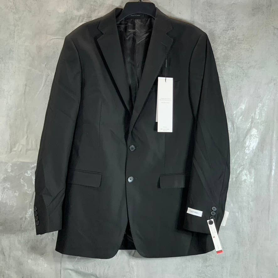 CALVIN KLEIN Men's Black Textured Long Slim-Fit Two-Button Suit Jacket SZ 40L