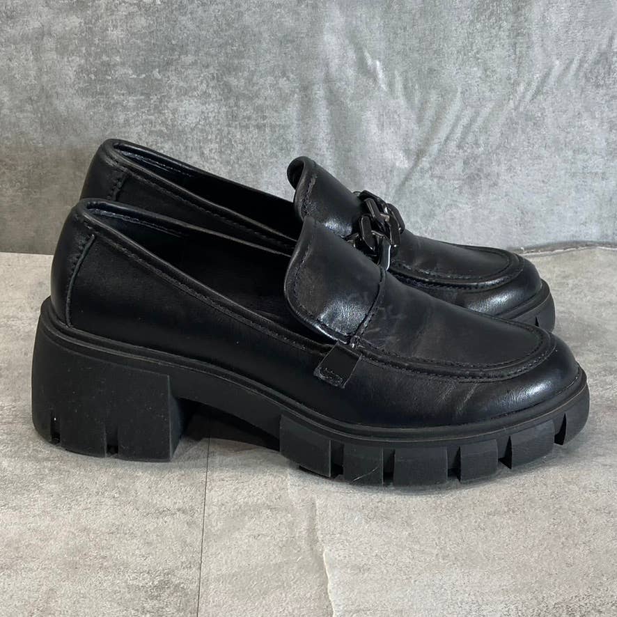 MADDEN GIRL Women's Black Hoxtonn Chain Lug Sole Block-Heel Loafers SZ 8.5