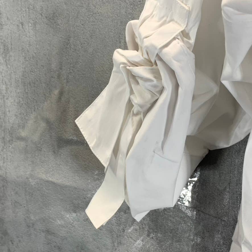 CALVIN KLEIN Women's White Solid V-Neck Elbow Tie-Sleeve Poplin Top SZ S