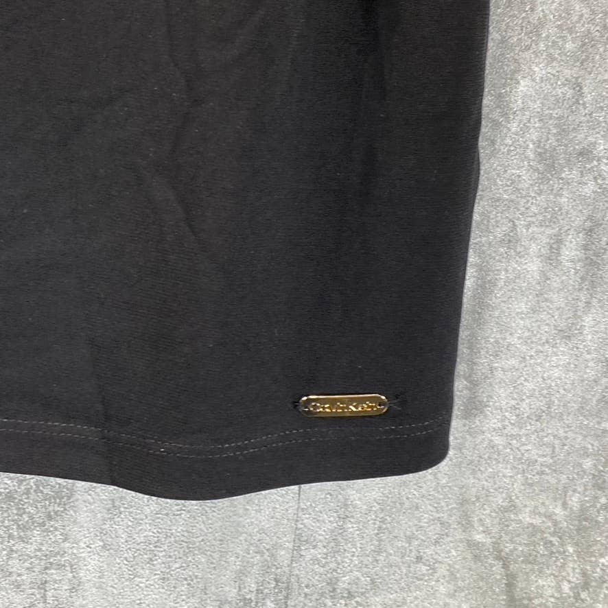 CALVIN KLEIN Women's Black Scoop-Neck Pintuck-Yoke Flutter-Sleeve Top SZ S