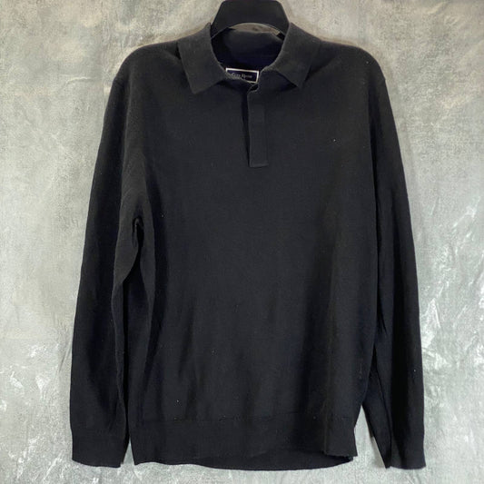 CLUB ROOM Men's Deep Black Merino Wool Blend 3-Button Pullover Polo Sweater SZ M