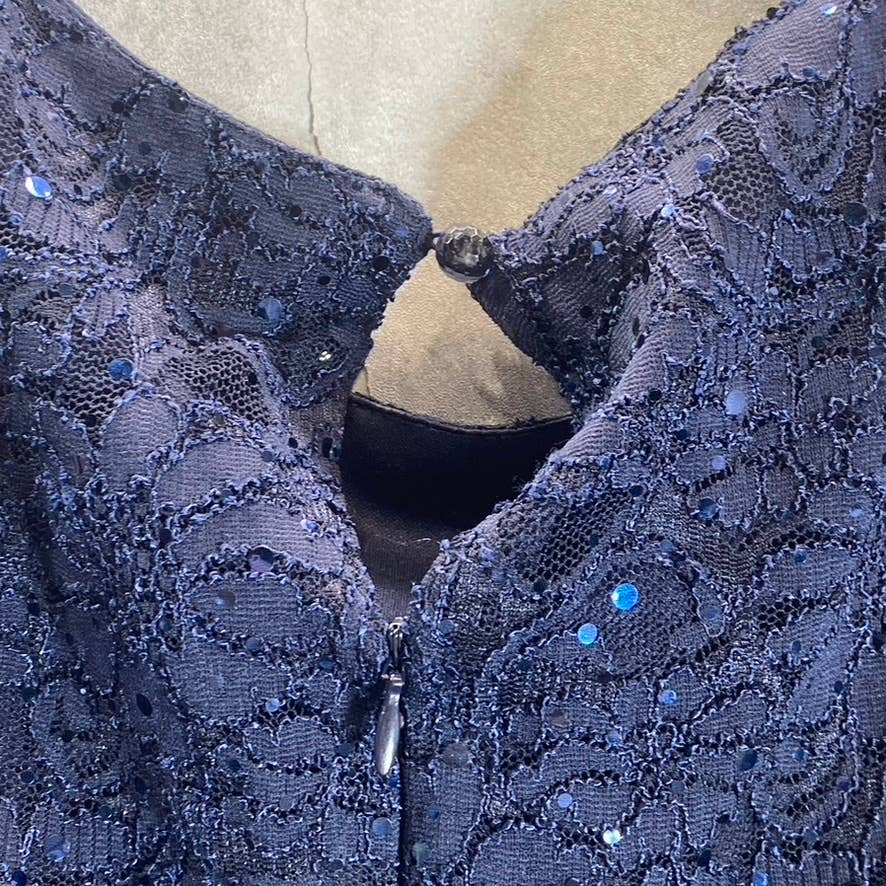 CONNECTED APPAREL Women's Navy Lace Sequin Bodice Sleeveless Cocktail Dress SZ10