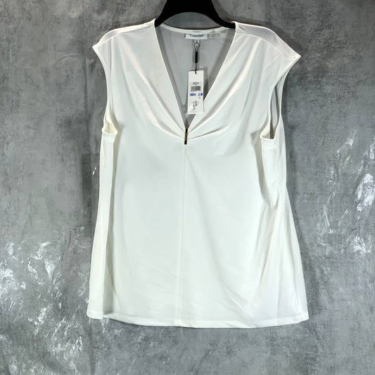 CALVIN KLEIN Women's Soft White V-Neck Hardware Sleeveless Top SZ XL