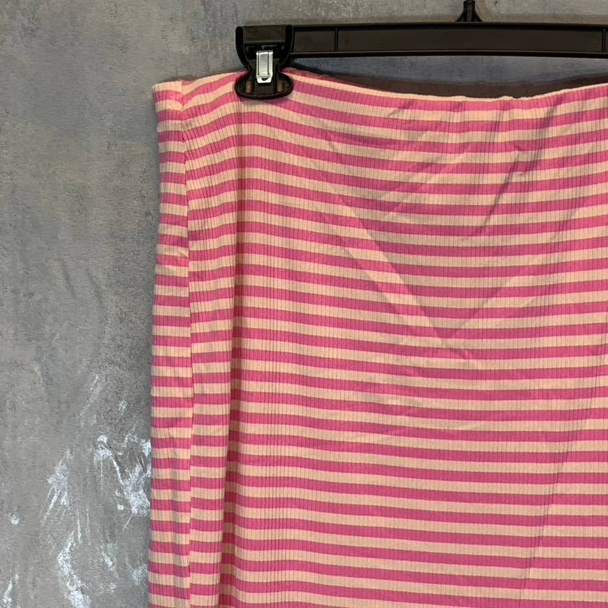 AFRM Women's Plus Size Pink/Nude Stripe Ribbed Torino Midi Pull-On Skirt SZ 2X