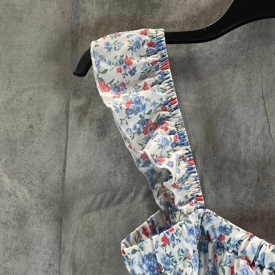 TRIXXI Women's White Floral Sleeveless Square-Neck Wait-Tie Short Romper SZ S