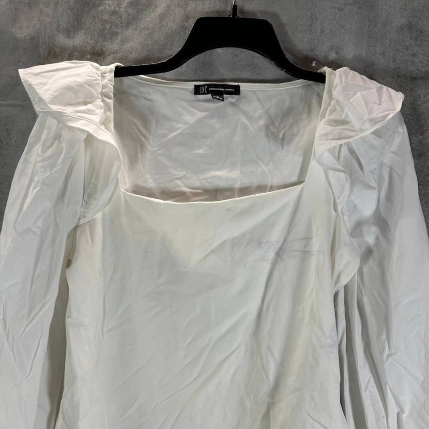 INC INTERNATIONAL CONCEPTS Women's Washed White Square-Neck Ruffled Top SZ M