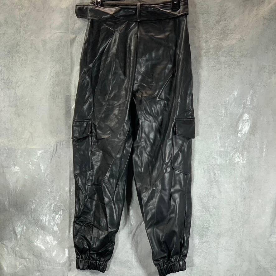 INC INTERNATIONAL CULPOS X Women's Black Faux-Leather High-Rise Cargo Pants SZ 6