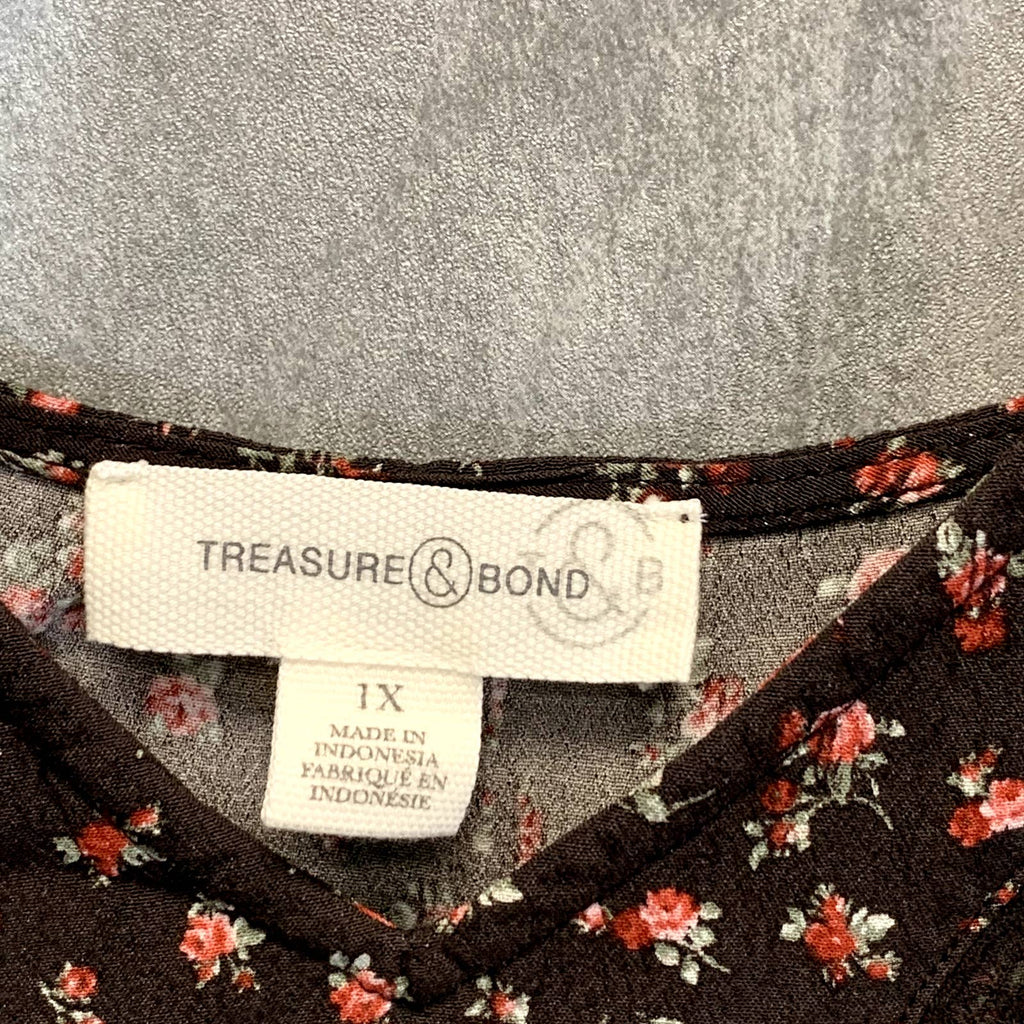 TREASURE & BOND Women's Plus Size Brown Distressed Spring Rose Lace Inset Tank Top SZ 1X