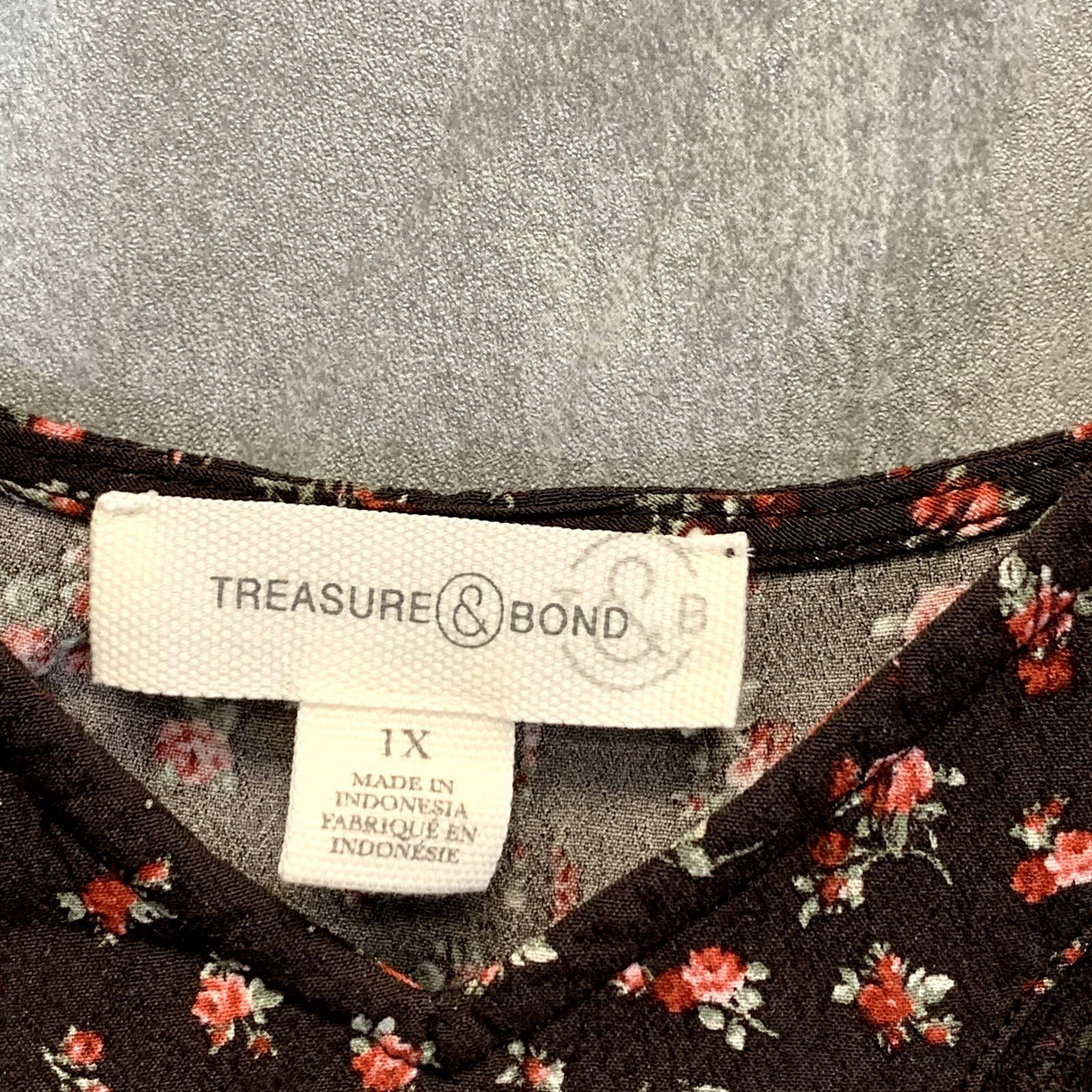TREASURE & BOND Women's Plus Size Brown Distressed Spring Rose Lace Inset Tank Top SZ 1X