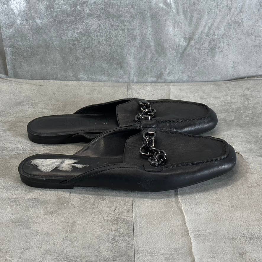 CALVIN KLEIN Women's Black Leather Ella Chain Square-Toe Loafer Mules SZ 6.5